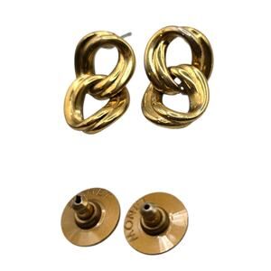 Monet Gold Tone Double Chain Link Earrings Pierced Post Chunky Fashion Jewelry